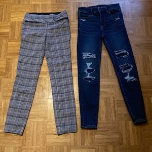 Plaid skinny pants and American Eagle skinny jeans